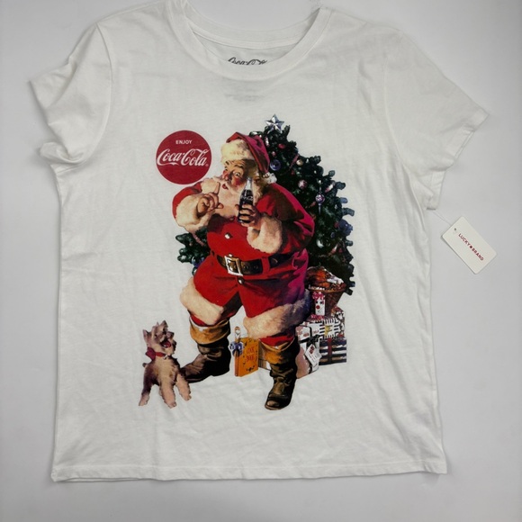 Lucky brand Coca-Cola Festive Santa White T-Shirt - Picture 2 of 5
